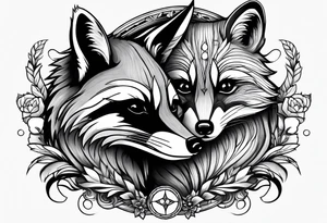 Raccoon and fox playing together tattoo idea