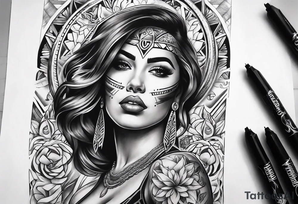chicano style woman tattoo for chest tattoo idea