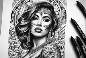 chicano style woman tattoo for chest tattoo idea