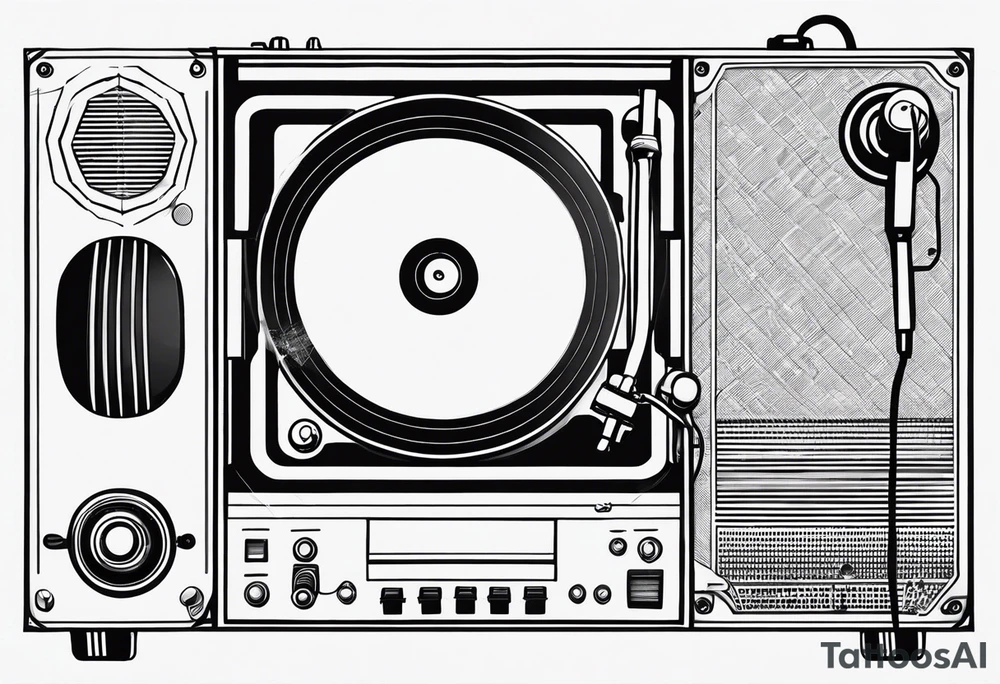 Recordplayer finline art minimalistic oneline throwup tattoo idea