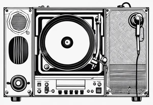 Recordplayer finline art minimalistic oneline throwup tattoo idea
