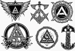 Valhalla sword shield axe barbed wire chains valknut fire tattoo idea