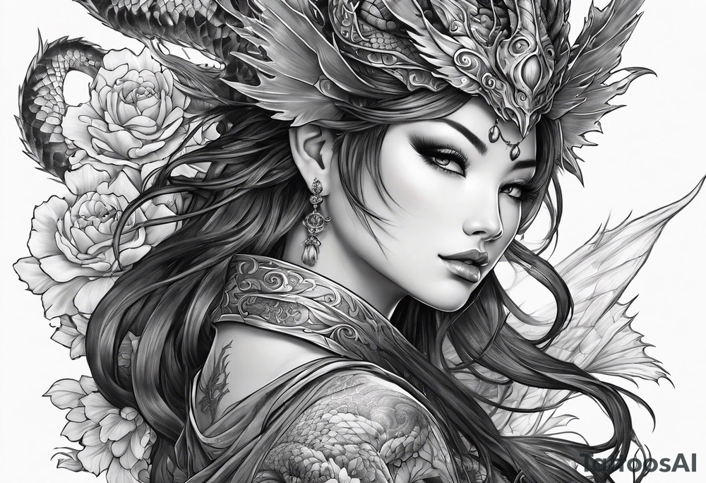 complete warrior fairy nymph with dragon tattoo idea