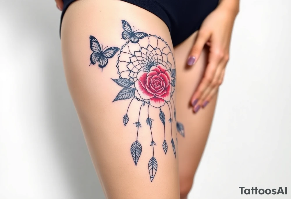 Dreamcatcher roses and butterflies tattoo idea