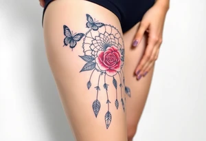 Dreamcatcher roses and butterflies tattoo idea