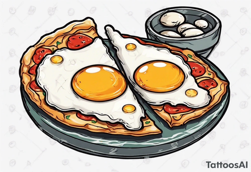 Pair fried eggs tattoo, where for the girl a small slice like a pizza triangular and for the guy the rest of the fried eggs tattoo idea