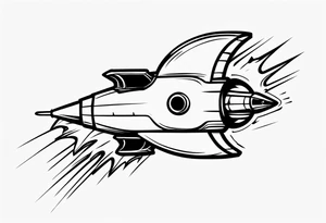 Super simple cartoon rocket ship with a round window, 3 fins, and fire coming out the bottom

Add some shading and detail to make less basic tattoo idea