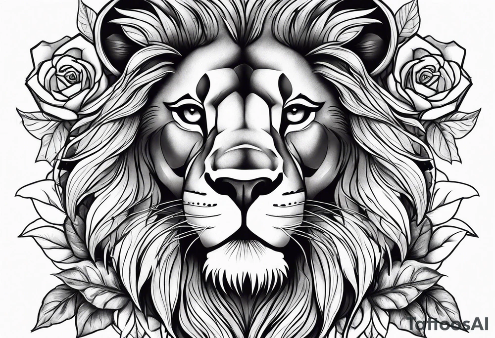 Lion and rose tattoo idea