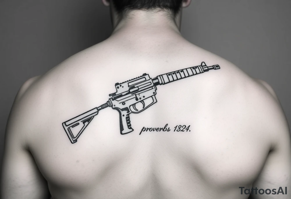 Arm tat
 Writing old school 
gun  76-2323 proverbs 18:24 tattoo idea