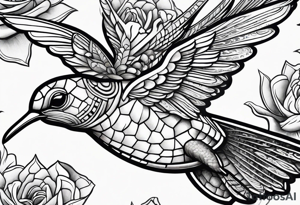 tessellated turtles in the shape of a hummingbird tattoo idea