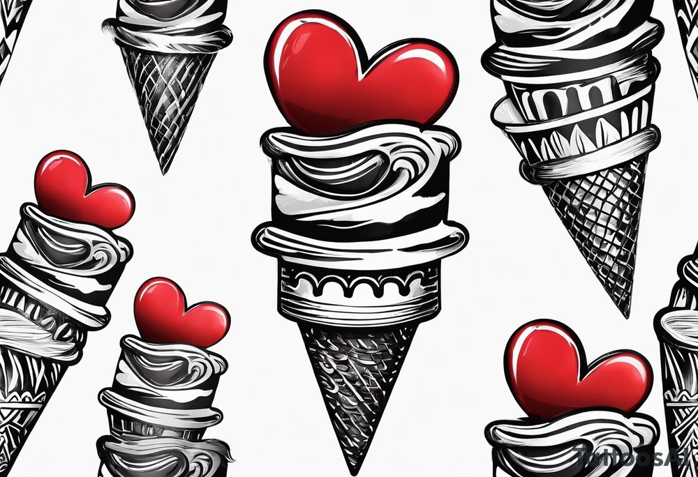 black and white ice cream cone with small red heart on it somewhere. tattoo idea