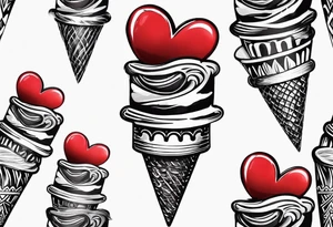 black and white ice cream cone with small red heart on it somewhere. tattoo idea