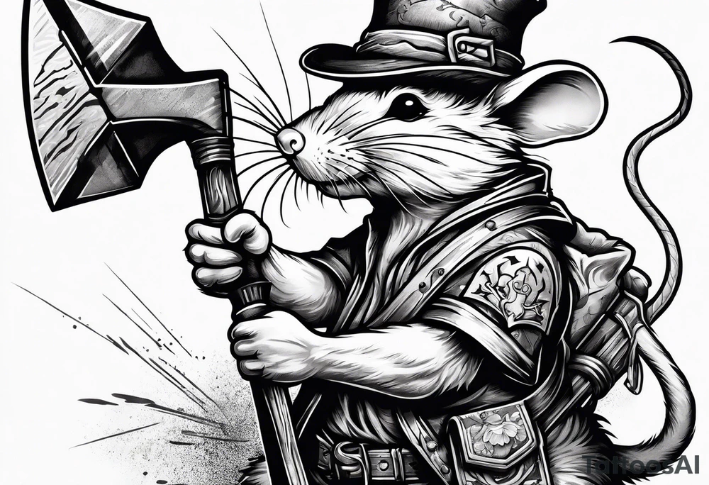Rat holding a battle ax tattoo idea