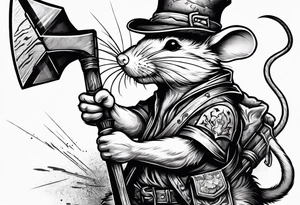 Rat holding a battle ax tattoo idea