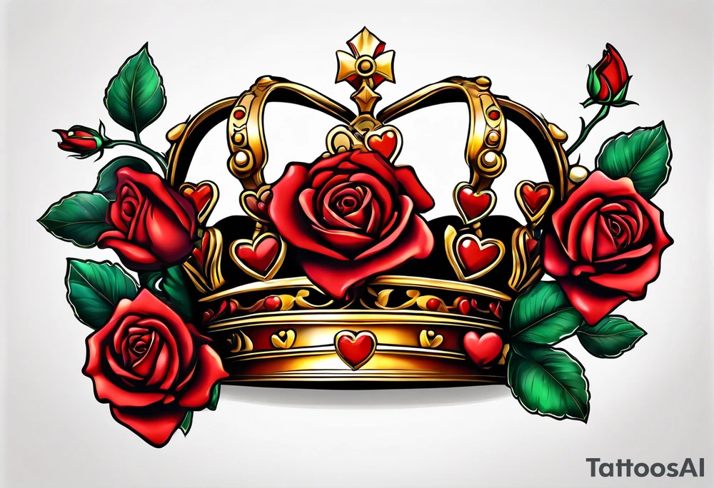 the red rose queen's golden crown with a heart tattoo idea