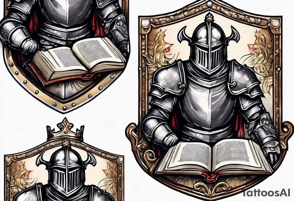a knight holding the bible as a shield tattoo idea
