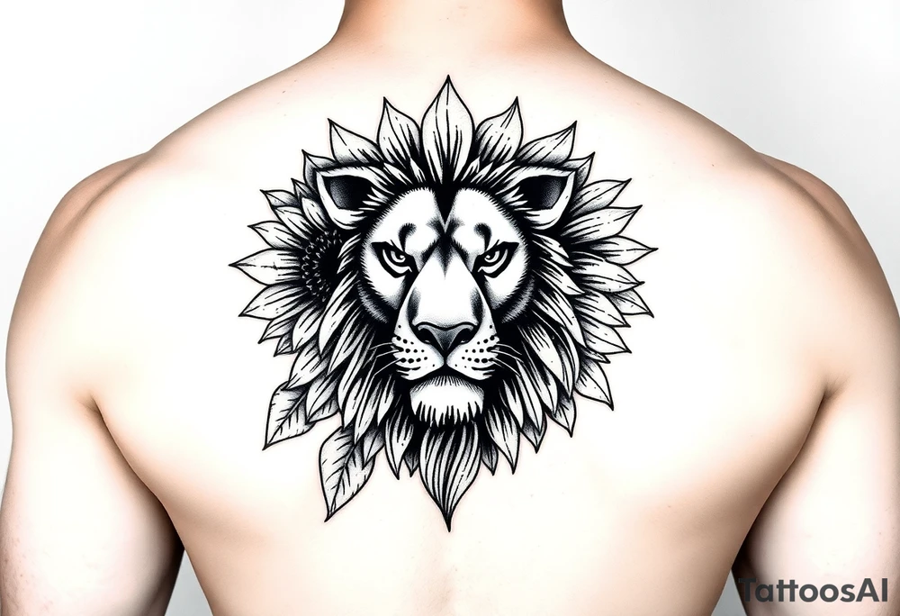 sunflower or multiple sunflowers and lion head tattoo idea