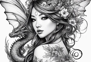 fairy nymph with a dragon friend tattoo idea