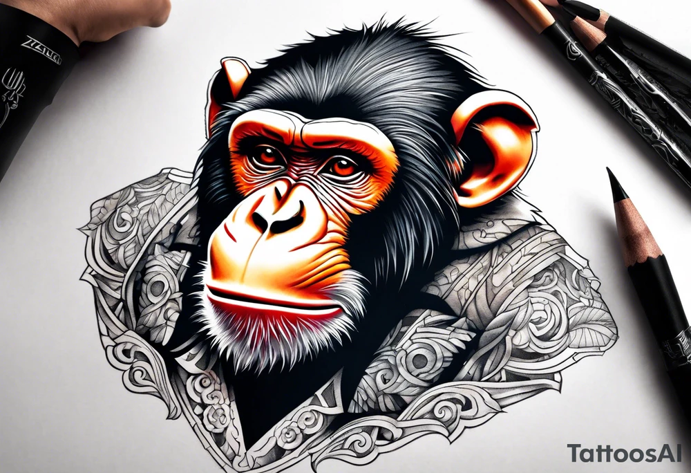 aggressive monkey on torso tattoo tattoo idea