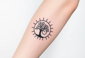 Tree inside of a spiral Fibonacci spiral sun tattoo idea