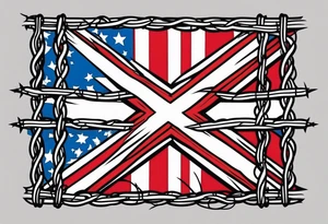 Rebel flag caught between 2 bands of barbed wire tattoo idea