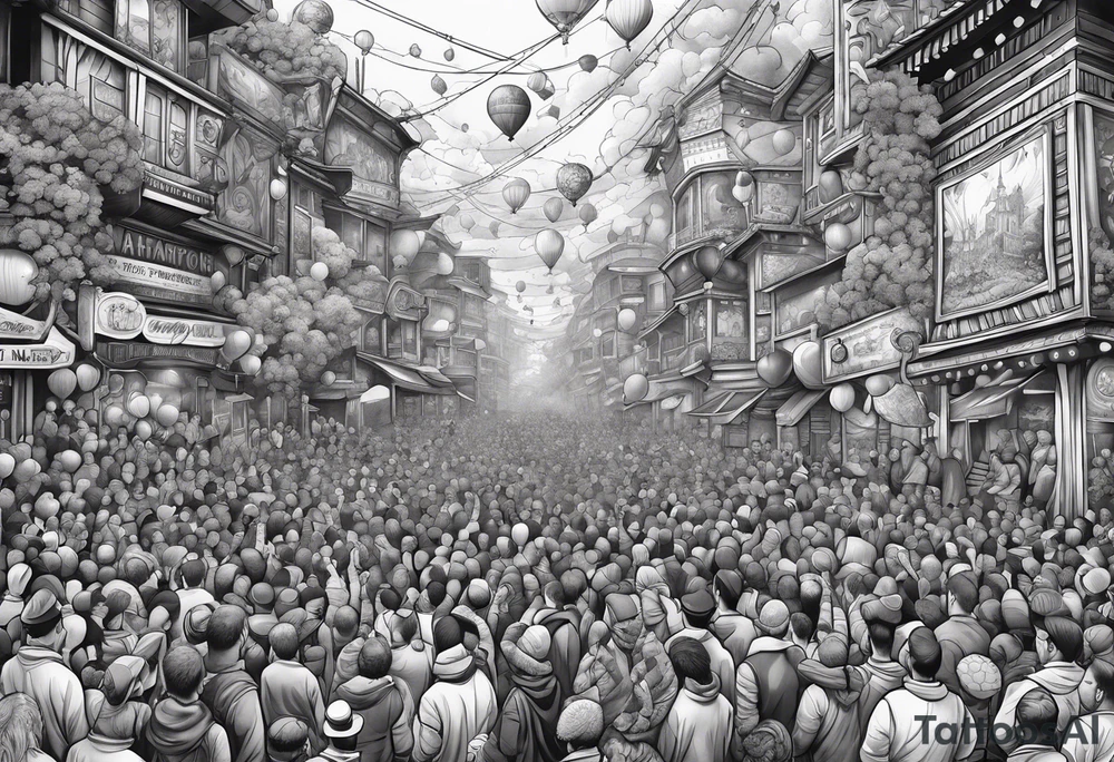 Crowd popping out from earth tattoo idea