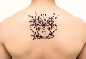 Cute tea cup with flowers and love hearts tattoo idea