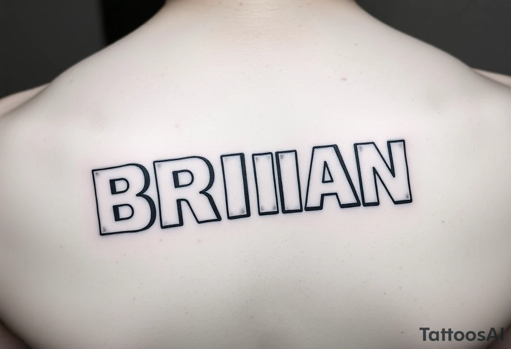 THE NAME "BRIAN" WITH EACH INDIVIDUAL LETTER WRITTEN ON BABY BLOCKS THAT ARE STACKED ON TOP OF ONE ANOTHER IN A STAGGARED POSITION tattoo idea
