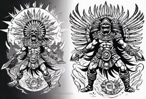 aztec death god warrior fighting as the sun in going in the air tattoo idea