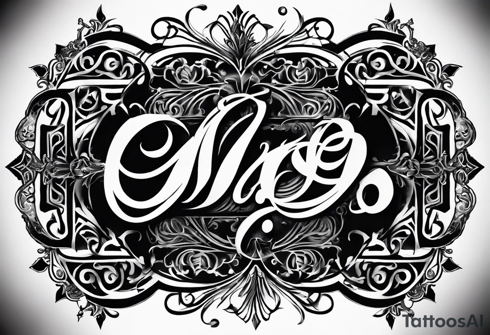 NAJE in edwardian script surrounded by symmetrical smoke tattoo idea