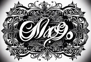 NAJE in edwardian script surrounded by symmetrical smoke tattoo idea