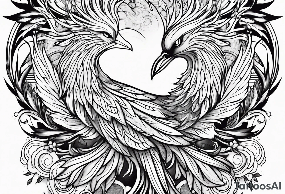 Phoenix with virgo and tree tattoo idea