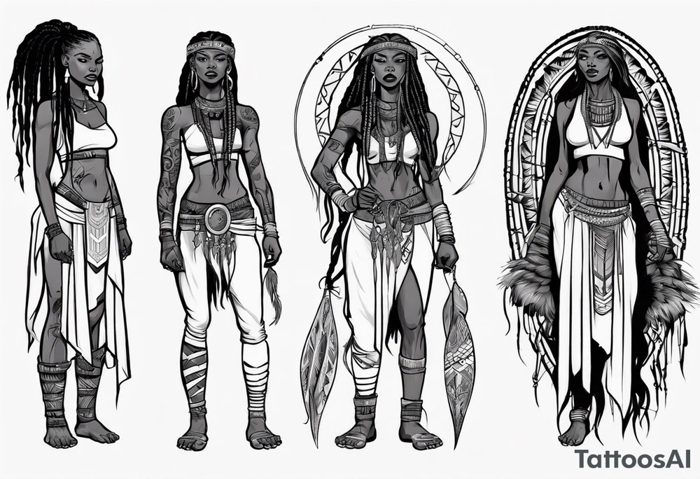 African female Viking  full body 
slim long face small mouth long braided hair tattoo idea