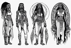 African female Viking  full body 
slim long face small mouth long braided hair tattoo idea