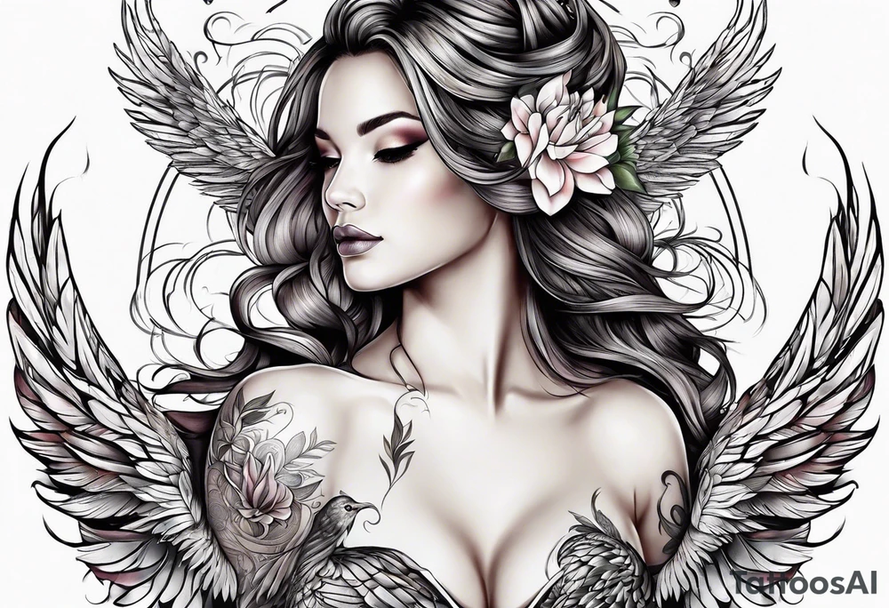 femme nu avec un tatou de phoenix tattoo idea