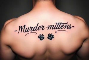 Murder mittens in cursive writing with two cat paws underneath tattoo idea