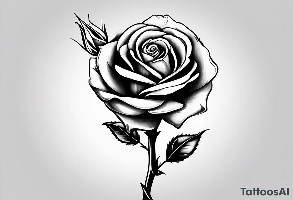 A long stem rose stem stabbed through a human hand like an arrow tattoo idea