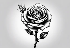 A long stem rose stem stabbed through a human hand like an arrow tattoo idea