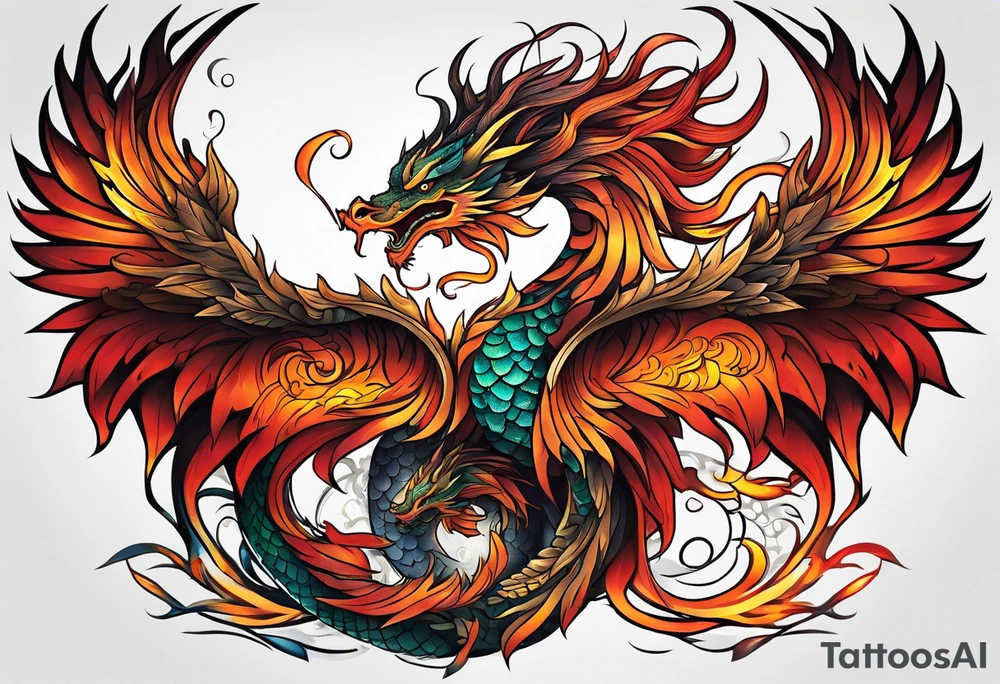 majestic  dragon and phoenix tattoo tattoo idea