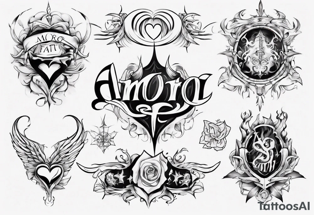 stylized text: "amor fati" tattoo idea