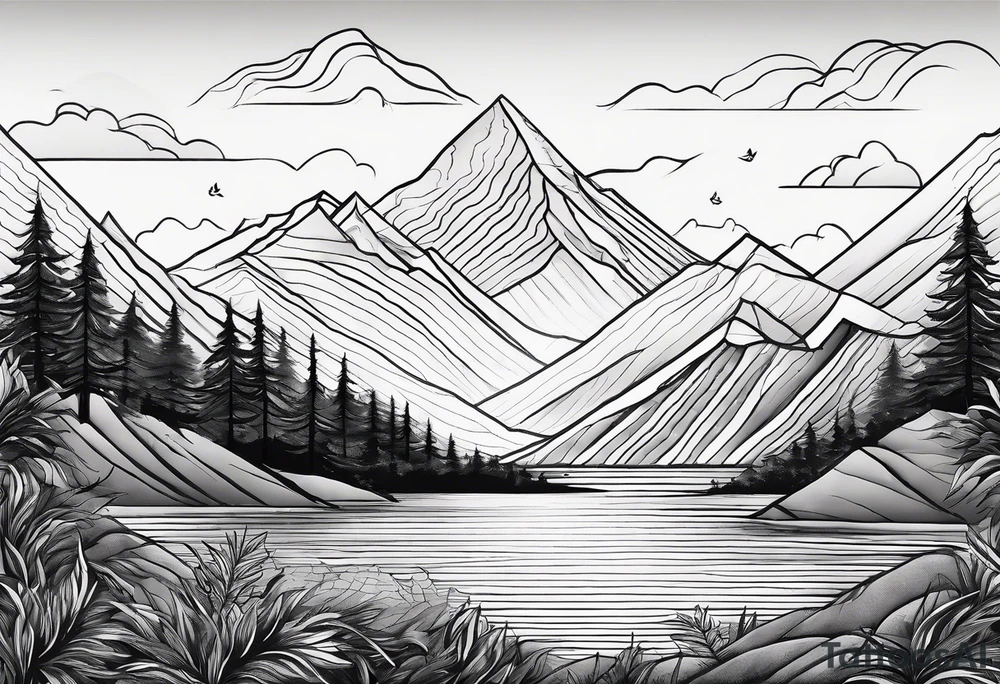 straight line - represents overcoming challenges & strength - mountains, waves with a little sunshine tattoo idea straight line - represents overcoming challenges & strength - mountains, waves with a little sunshine tattoo idea