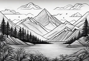 straight line -  represents overcoming challenges & strength - mountains, waves with a little sunshine tattoo idea