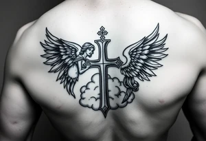 add cross neklace with one angel and some details cloud tattoo idea