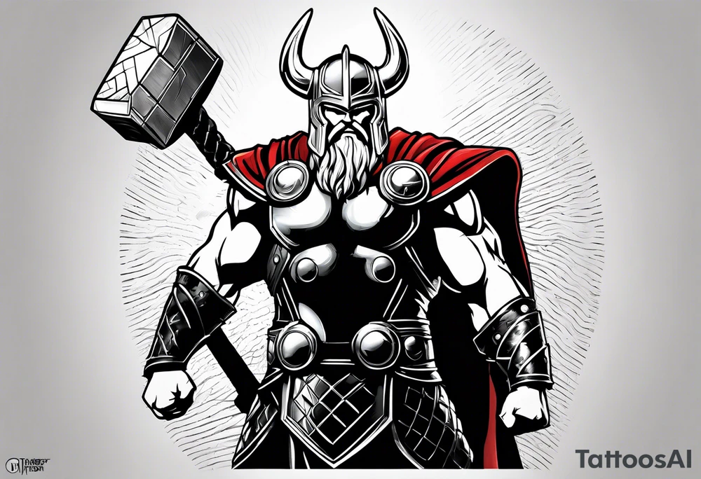 The Mighty Thor profile with mjolnir with entire design shown tattoo idea