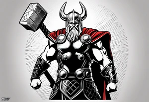 The Mighty Thor profile with mjolnir with entire design shown tattoo idea