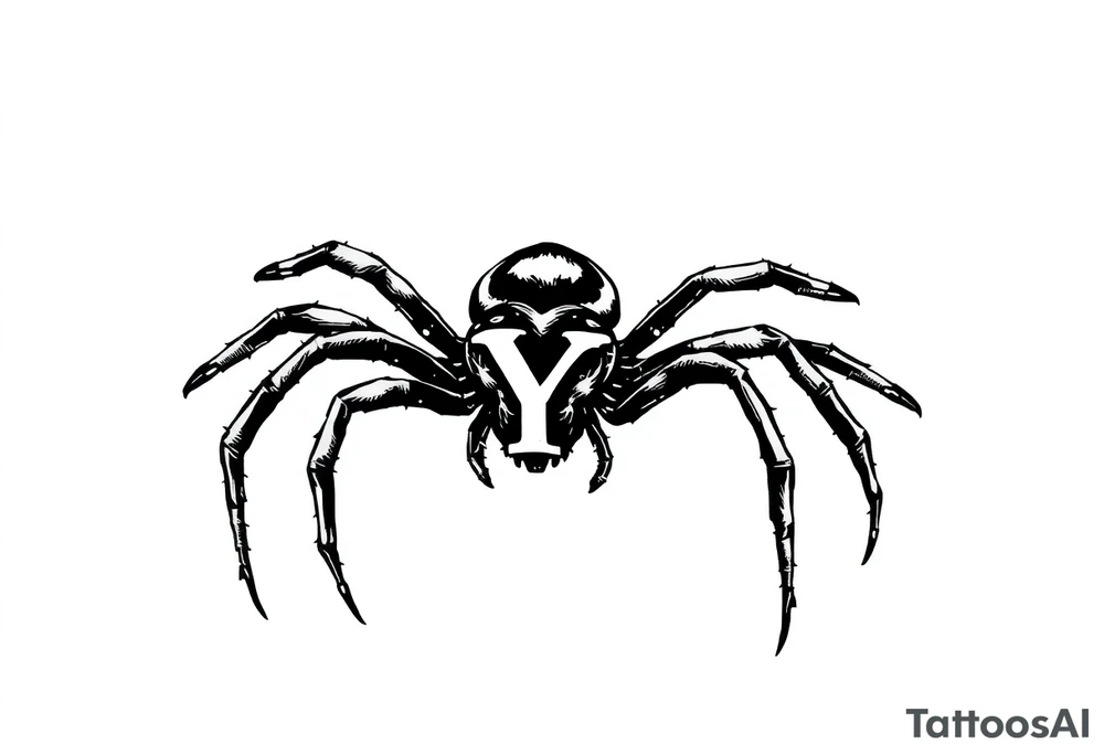 Black widow Spider crawling down sideways with the letter Y on the body of the spider tattoo idea