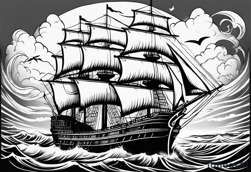 huge ship hitting the wives in the sea tattoo idea