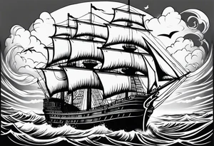 huge ship hitting the wives in the sea tattoo idea