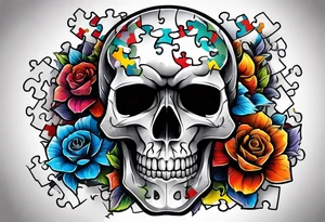 Skull with Autism Awareness Puzzle pieces. tattoo idea