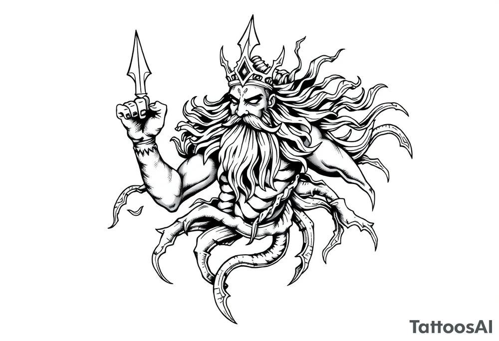 god of sea under water tattoo idea